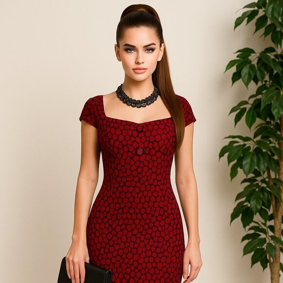 🌹🐾❤️Gorgeous Calvin Klein Red Black Textured Leopard Print Sleeveless Dress - Picture 4 of 16